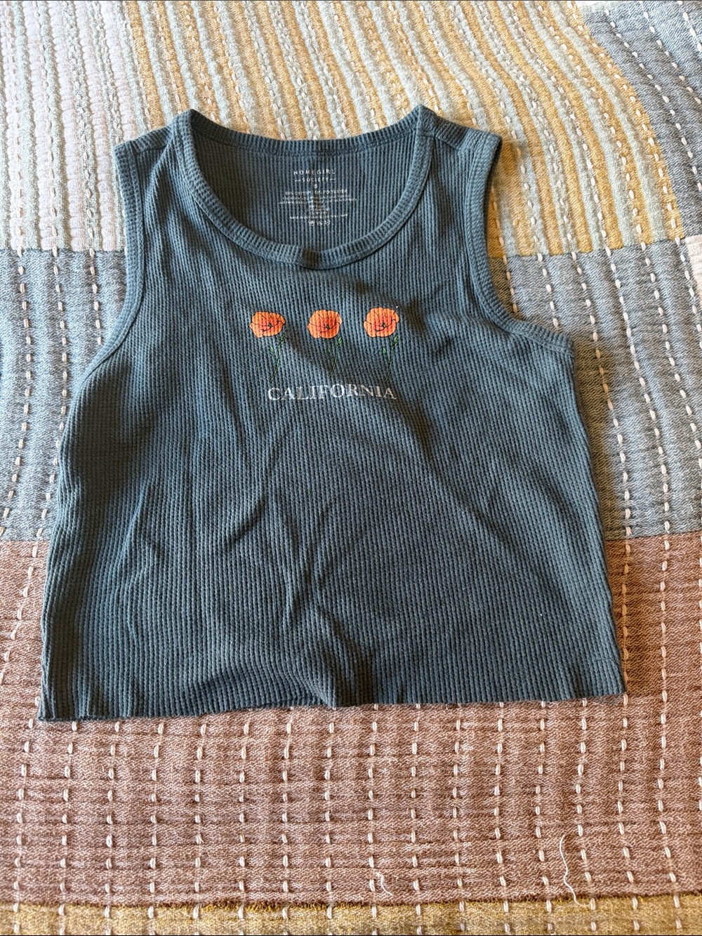 Homegirl society California poppy waffle crop tank top small